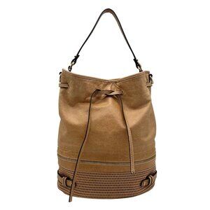 She + Lo Tan Perforated Drawstring Hobo Bag